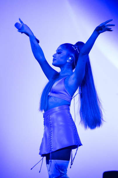 Ariana Grande performs on stage during her "Sweetener World Tour" at The O2 Arena on August 17, 2019 in London, England