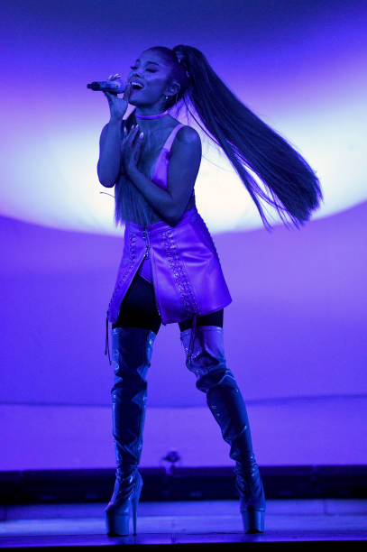 Ariana Grande performs on stage during her "Sweetener World Tour" at The O2 Arena on August 19, 2019 in London, England