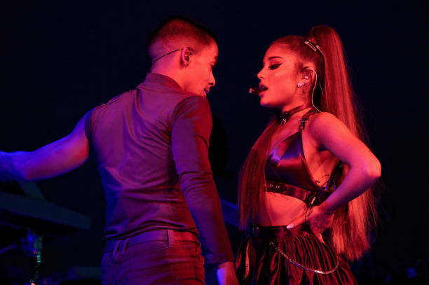 Ariana Grande performs on stage during her "Sweetener World Tour" at The O2 Arena on August 17, 2019 in London, England