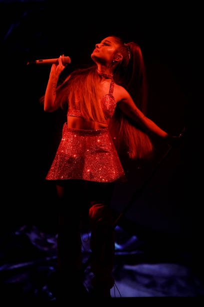 Ariana Grande performs on stage during her "Sweetener World Tour" at The O2 Arena on August 19, 2019 in London, England