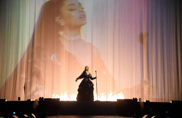 Ariana Grande performs on stage during the "Dangerous Woman" Tour Opener at Talking Stick Resort Arena on February 3, 20