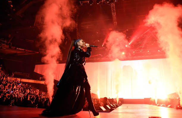 Ariana Grande performs on stage during the "Dangerous Woman" Tour Opener at Talking Stick Resort Arena on February 3, 20