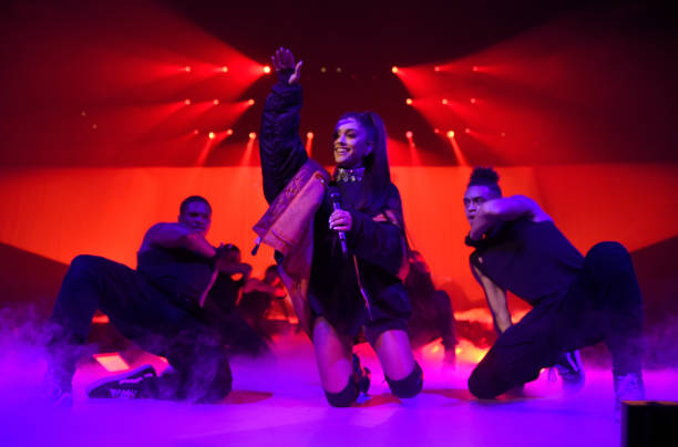 Ariana Grande performs on stage during the "Dangerous Woman" Tour Opener at Talking Stick Resort Arena on February 3, 2017 in Phoenix, Arizona. (612×404)