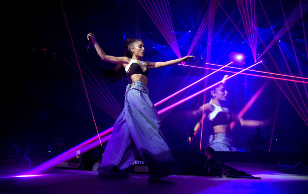 Ariana Grande performs on stage during the "Dangerous Woman" Tour Opener at Talking Stick Resort Arena on February 3, 20