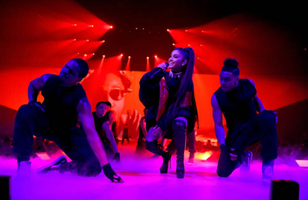 Ariana Grande performs on stage during the "Dangerous Woman" Tour Opener at Talking Stick Resort Arena on February 3, 2017 in Phoenix, Arizona. (612×398)