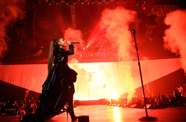 Ariana Grande performs on stage during the "Dangerous Woman" Tour Opener at Talking Stick Resort Arena on February 3, 20