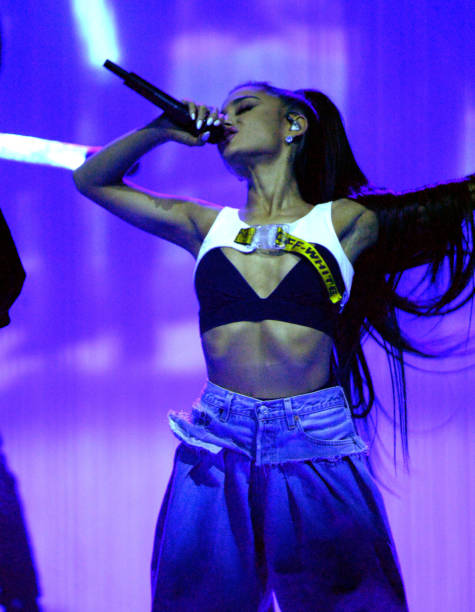 Ariana Grande performs on stage during the "Dangerous Woman" Tour Opener at Talking Stick Resort Arena on February 3, 2017 in Phoenix, Arizona. (475×612)