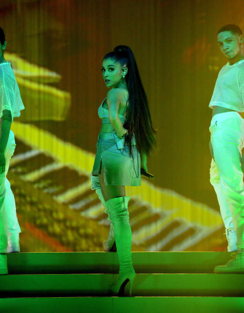Ariana Grande performs on stage during the "Dangerous Woman" Tour Opener at Talking Stick Resort Arena on February 3, 2017 in Phoenix, Arizona. (477×612)