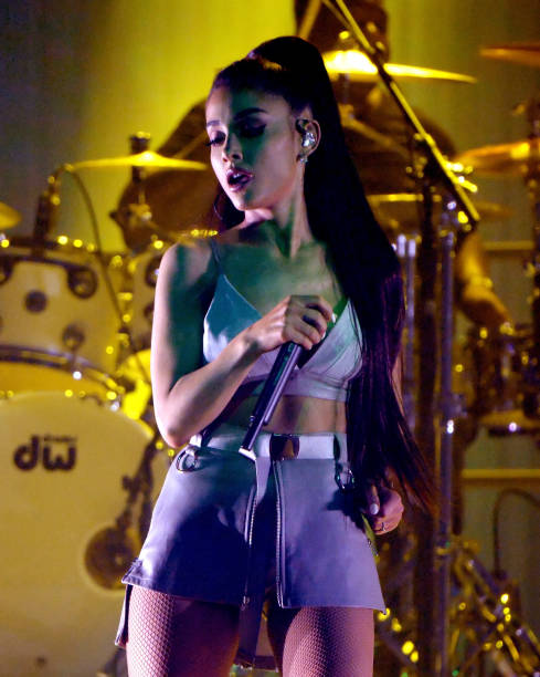 Ariana Grande performs on stage during the "Dangerous Woman" Tour Opener at Talking Stick Resort Arena on February 3, 2017 in Phoenix, Arizona. (489×612)