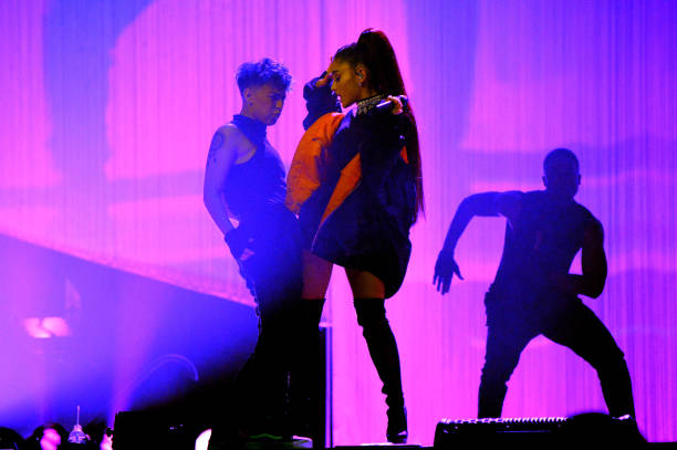 Ariana Grande performs on stage during the "Dangerous Woman" Tour Opener at Talking Stick Resort Arena on February 3, 2017 in Phoenix, Arizona. (612×407)