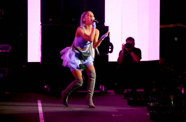 Ariana Grande performs with Kygo onstage during the 2018 Coachella Valley Music And Arts Festival at the Empire Polo Field on April 20, 2018 in Indio, California. — frame 10/19 (612×403)