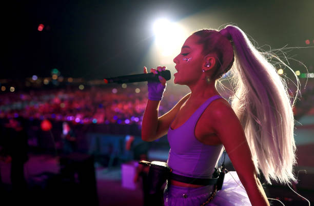 Ariana Grande performs with Kygo onstage during the 2018 Coachella Valley Music And Arts Festival at the Empire Polo Field on April 20, 2018 in Indio, California. — frame 8/19 (612×402)