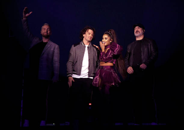 Ariana Grande performs with members of NSYNC Lance Bass, JC Chasez and Joey Fatone on Coachella Stage during the 2019 Coachella Valley Music And Arts Festival on April 14, 2019 in Indio, California. (612×431)