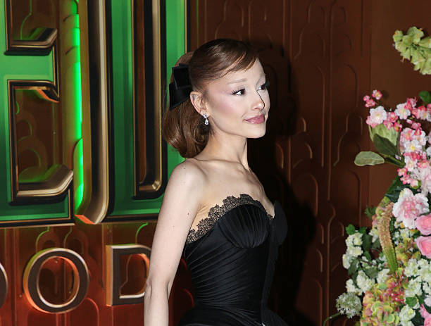 Ariana Grande poses during the New York City premiere of the film "Wicked: For Good" at David Geffen Hall on November 17