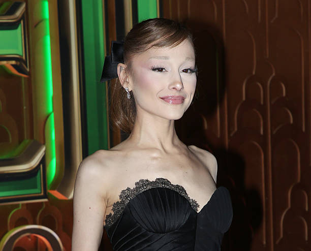 Ariana Grande poses during the New York City premiere of the film "Wicked: For Good!" at David Geffen Hall on November 1