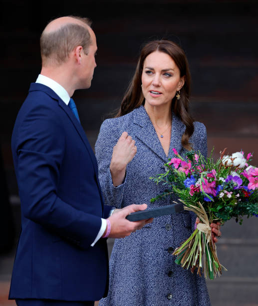 Prince William, Duke of Cambridge and Catherine, Duchess of Cambridge attend the official opening of the Glade of Light Memorial at Manchester Cathedral on May 10, 2022 in Manchester, England. The Glade of Light Memorial commemorates the victims of the terrorist attack that took place after an Ariana Grande concert at Manchester Arena on May 22, 2017. — frame 12/51 (517×612)
