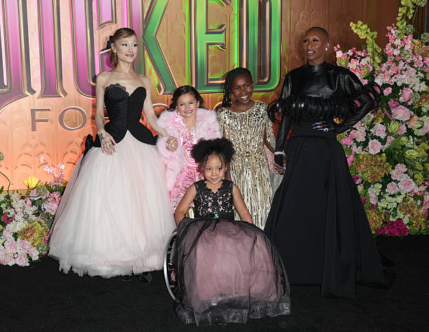 Ariana Grande, Scarlett Spears, Cesily Collette Taylor, Karis Musongole and Cynthia Erivo at the "Wicked: For Good" New York Premiere held at Lincoln Center for the Performing Arts on November 17, 2025 in New York, New York. — frame 32/83 (612×473)
