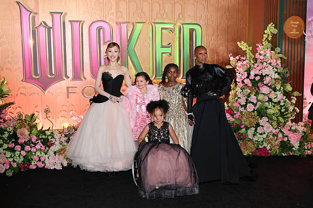 Ariana Grande, Scarlett Spears, Cesily Collette Taylor, Karis Musongole, and Cynthia Erivo attend the "Wicked: For Good!" New York premiere at David Geffen Hall on November 17, 2025 in New York City. — frame 144/170 (612×408)