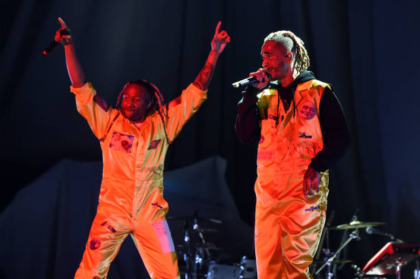 Scootie and MIkey of Social House perform onstage during the Ariana Grande Sweetener World Tour - Opening Night at Times