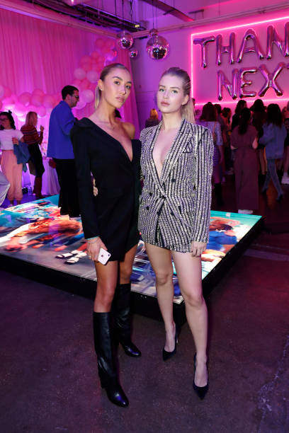 Sophie Habboo and Lottie Moss attend the VIP launch of Ariana Grande's 'Thank U, Next' fragrance in Shoreditch on September 27, 2019 in London, England. (408×612)