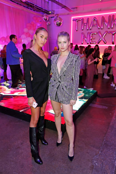 Sophie Habboo and Lottie Moss attend the VIP launch of Ariana Grande's 'Thank U, Next' fragrance in Shoreditch on September 27, 2019 in London, England. (408×612)