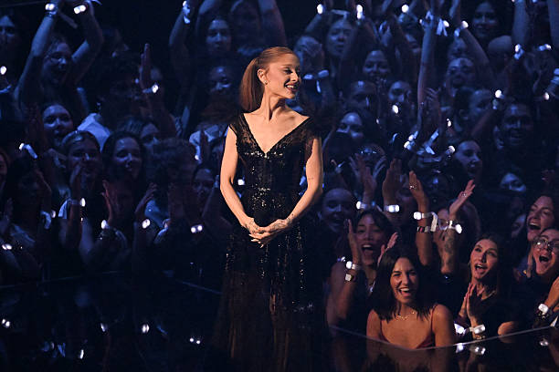 Ariana Grande speaks onstage at the MTV Video Music Awards 2025 held at UBS Arena on September 07, 2025 in New York, New York. — frame 6/100 (612×408)