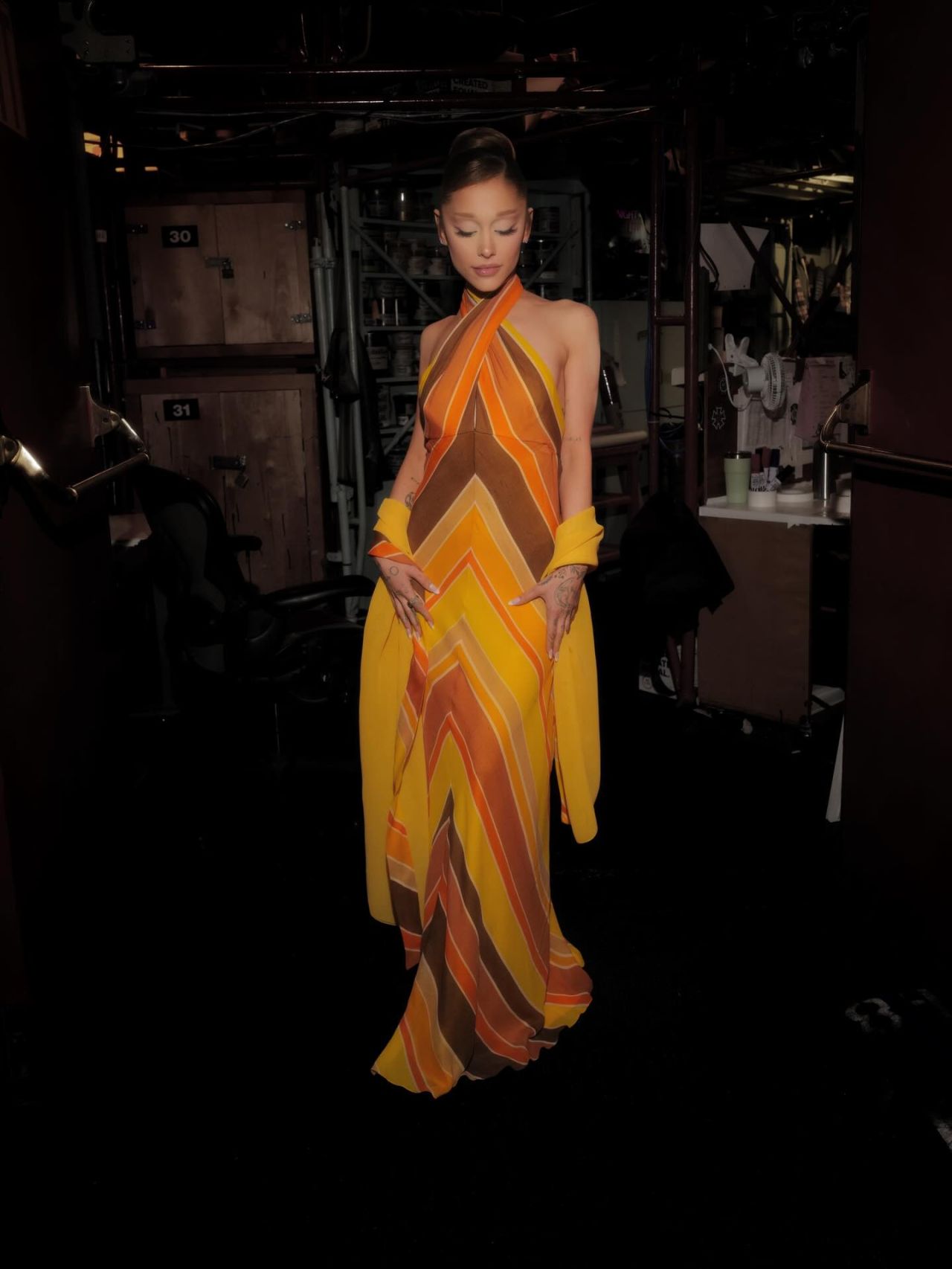 Ariana Grande Wears Bob Mackie Chevron Gown In New Photoshoot