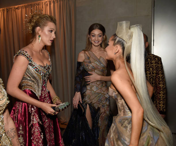 Blake Lively, Gigi Hadid and Ariana Grande attend the Heavenly Bodies: Fashion & The Catholic Imagination Costume Institute Gala at The Metropolitan Museum of Art on May 7, 2018 in New York City. (612×510)