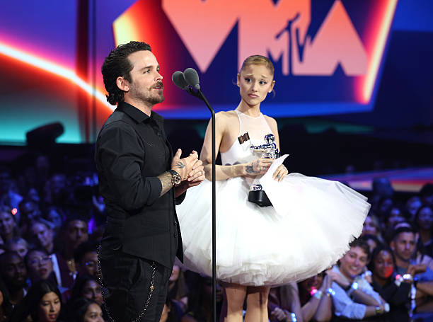 Christian Breslauer and Ariana Grande accepts the Video of the Year Award for “Brighter Days Ahead” during the 2025 MTV Video Music Awards at UBS Arena on September 07, 2025 in Elmont, New York. — frame 163/246 (612×455)