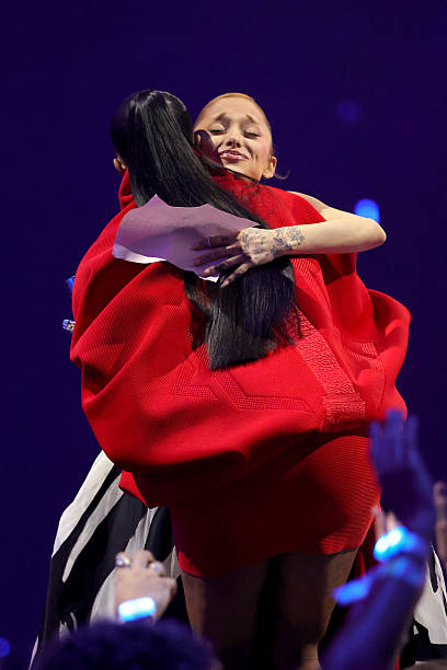 Ciara presents Ariana Grande with the Best Pop Award for “Brighter Days Ahead” during the 2025 MTV Video Music Awards at