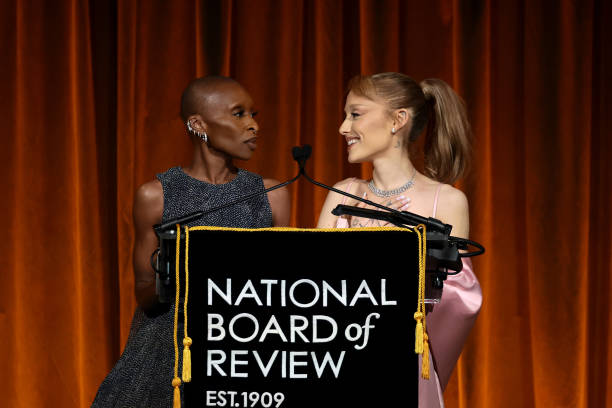 Cynthia Erivo and Ariana Grande accept the NBR Spotlight Award: Creative Collaboration for "Wicked" onstage during The N