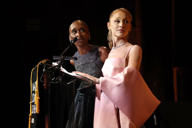 Cynthia Erivo and Ariana Grande accept the NBR Spotlight Award: Creative Collaboration for "Wicked" onstage during The N