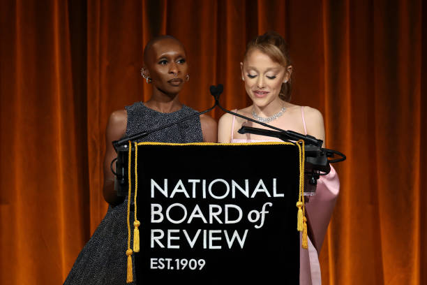 Cynthia Erivo and Ariana Grande accept the NBR Spotlight Award: Creative Collaboration for "Wicked" onstage during The N