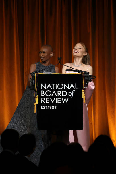 Cynthia Erivo and Ariana Grande accept the NBR Spotlight Award: Creative Collaboration for "Wicked" onstage during The N