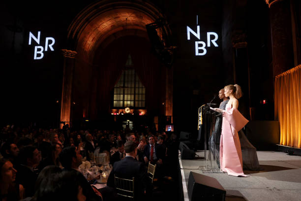 Cynthia Erivo and Ariana Grande accept the NBR Spotlight Award: Creative Collaboration for "Wicked" onstage during The National Board of Review Annual Awards Gala at Cipriani 42nd Street on January 07, 2025 in New York City. — frame 91/110 (612×408)