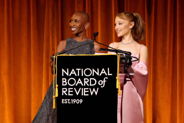 Cynthia Erivo and Ariana Grande accept the NBR Spotlight Award: Creative Collaboration for "Wicked" onstage during The National Board of Review Annual Awards Gala at Cipriani 42nd Street on January 07, 2025 in New York City. (612×408)