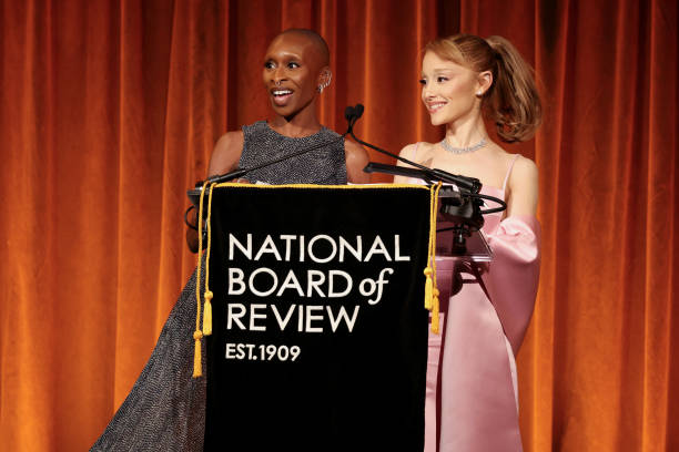 Cynthia Erivo and Ariana Grande accept the NBR Spotlight Award: Creative Collaboration for "Wicked" onstage during The N