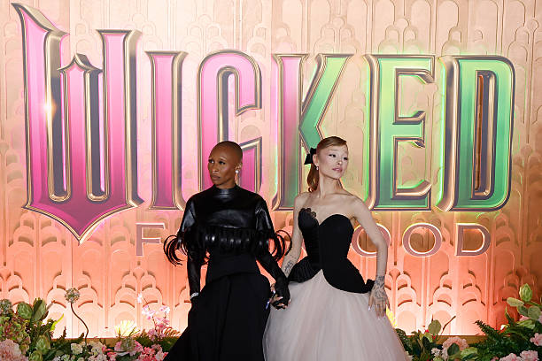 Cynthia Erivo and Ariana Grande attend the "Wicked: For Good!" New York premiere at David Geffen Hall on November 17, 20