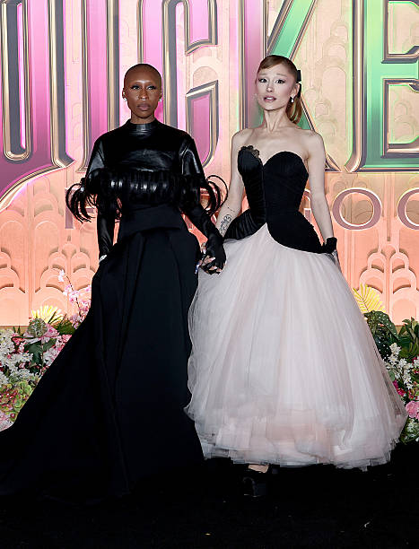 Cynthia Erivo and Ariana Grande attend the "Wicked: For Good!" New York Premiere at David Geffen Hall on November 17, 20