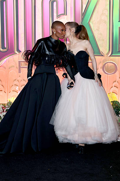 Cynthia Erivo and Ariana Grande attend the "Wicked: For Good!" New York Premiere at David Geffen Hall on November 17, 20