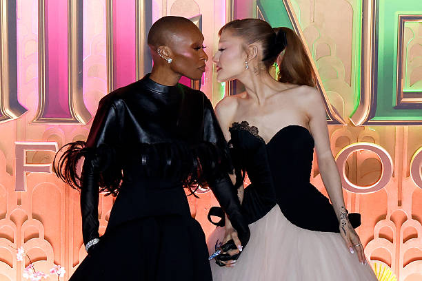 Cynthia Erivo and Ariana Grande attend the "Wicked: For Good!" New York premiere at David Geffen Hall on November 17, 20