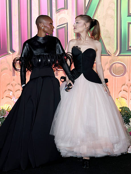 Cynthia Erivo and Ariana Grande attend the "Wicked: For Good!" New York Premiere at David Geffen Hall on November 17, 20