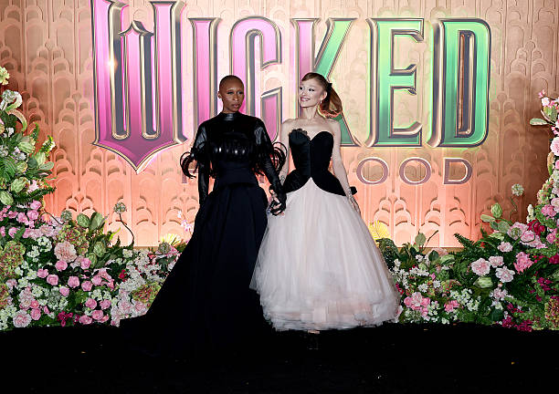 Cynthia Erivo and Ariana Grande attend the "Wicked: For Good!" New York Premiere at David Geffen Hall on November 17, 20