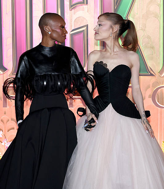 Cynthia Erivo and Ariana Grande attend the "Wicked: For Good!" New York Premiere at David Geffen Hall on November 17, 20