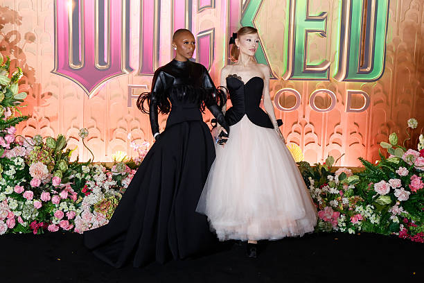 Cynthia Erivo and Ariana Grande attend the "Wicked: For Good!" New York premiere at David Geffen Hall on November 17, 20