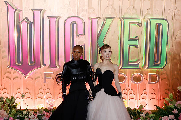 Cynthia Erivo and Ariana Grande attend the "Wicked: For Good!" New York premiere at David Geffen Hall on November 17, 20
