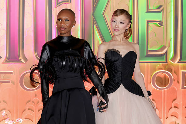 Cynthia Erivo and Ariana Grande attend the "Wicked: For Good!" New York Premiere at David Geffen Hall on November 17, 20