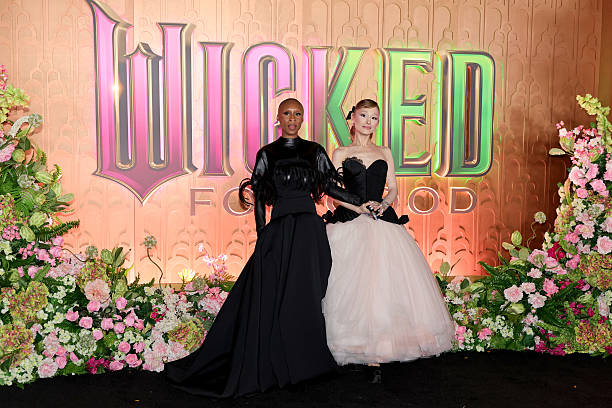 Cynthia Erivo and Ariana Grande attend the "Wicked: For Good!" New York Premiere at David Geffen Hall on November 17, 20