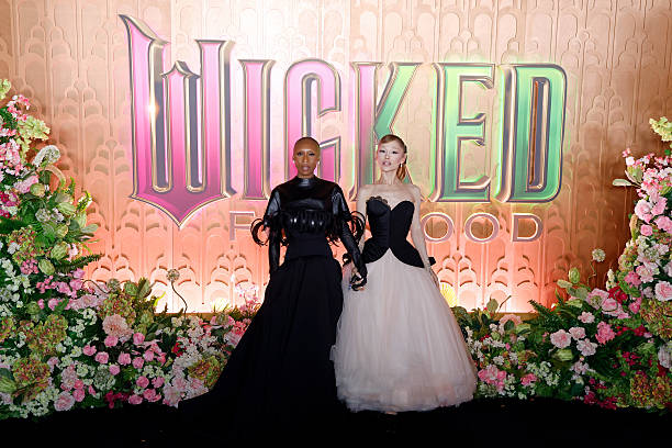 Cynthia Erivo and Ariana Grande attend the "Wicked: For Good!" New York premiere at David Geffen Hall on November 17, 20