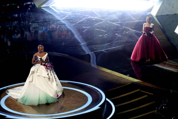 Cynthia Erivo and Ariana Grande perform onstage during the 97th Annual Oscars at Dolby Theatre on March 02, 2025 in Holl